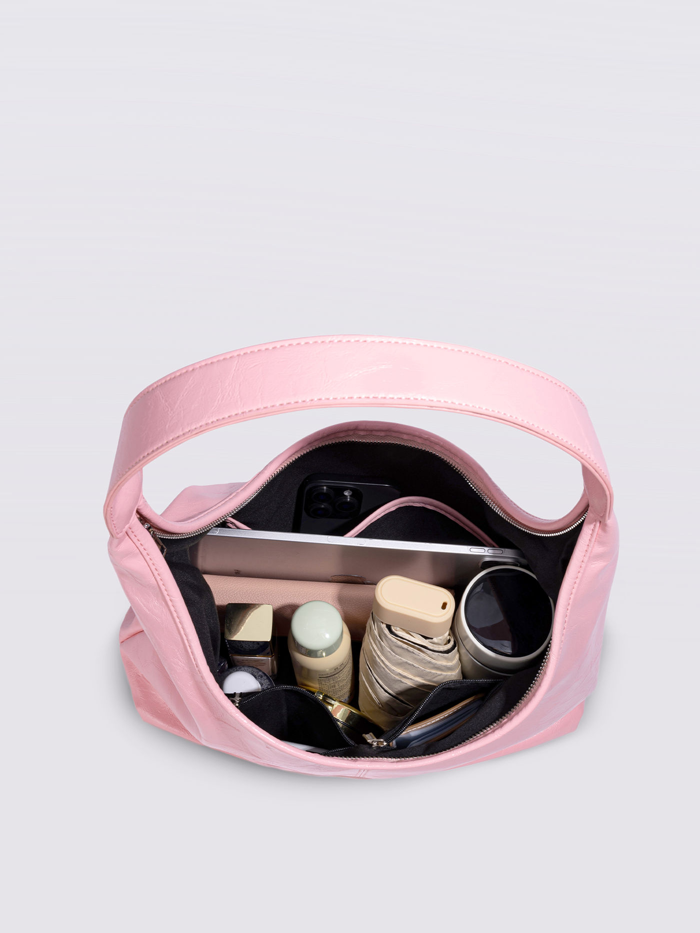 Soft Leather-Effect Tote Bag in Black with Matching Pouch | Spacious Everyday Shoulder Bag with Compartments | Koossa