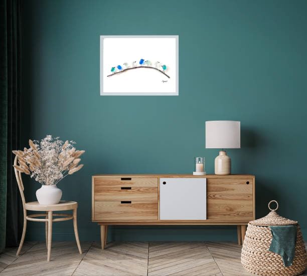 Handcrafted Sea Glass Bird Wall Art on Driftwood – 8 to 12 Coastal Birds, Rainbow Colors, Beach Decor for Living Room | Lonoma