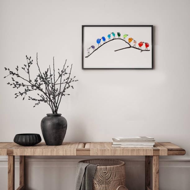 Sea Glass Bird Wall Decor on Driftwood, Handmade Rainbow Coastal Art, Beach House Hanging Sculpture for Living Room or Shelf | Lonoma