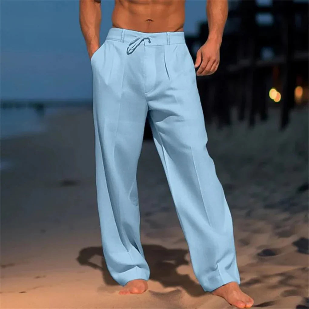 Men's Straight-Leg Summer Trousers in Beige, Grey & Navy — Classic Smart-Casual Trousers for Warm Weather | Koossa