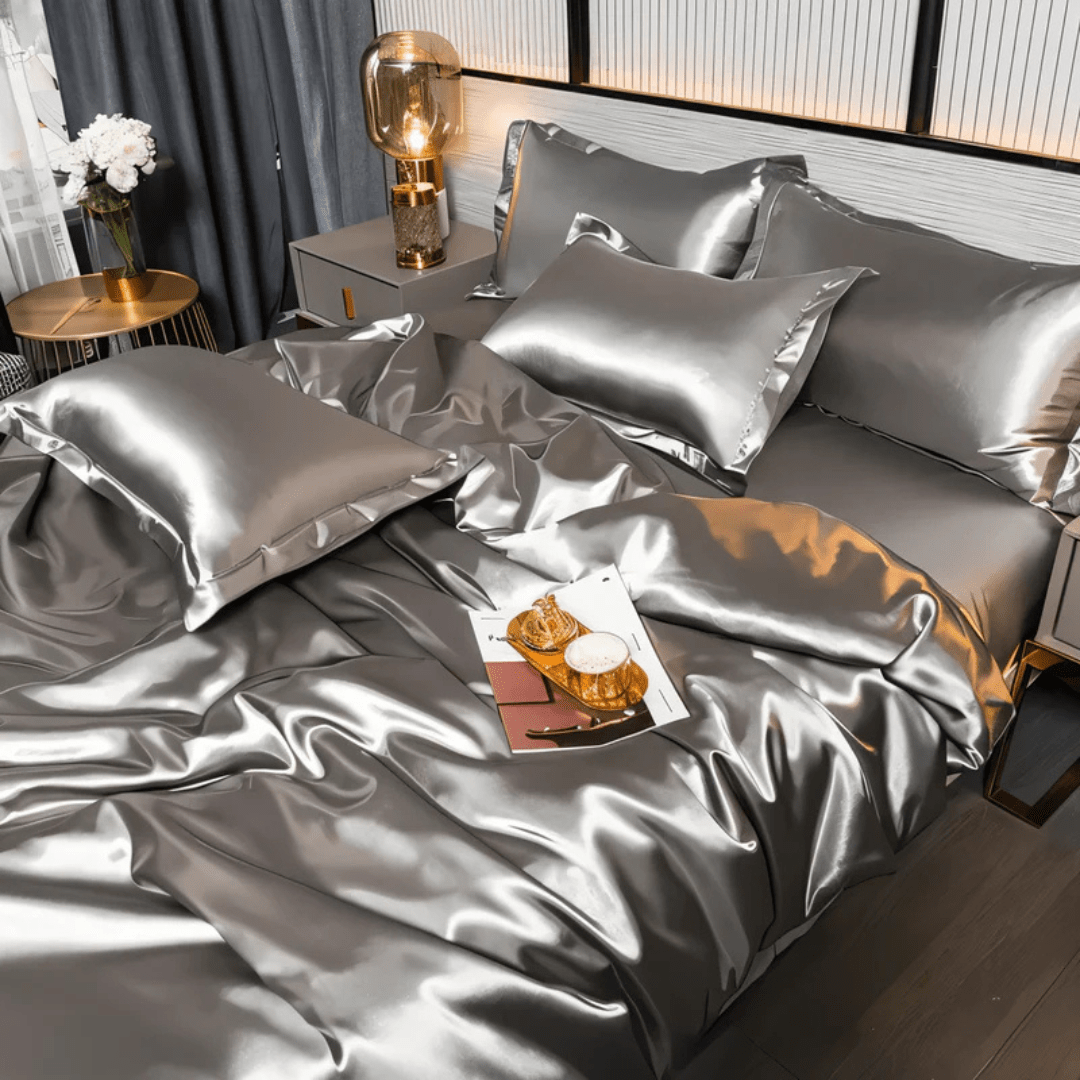 Mulberry Silk Bedding Set, 22 Momme Duvet Cover, Fitted Sheet & 2 Pillowcases, Full Queen King Cal King, Breathable Year-Round Sheets | Lonoma
