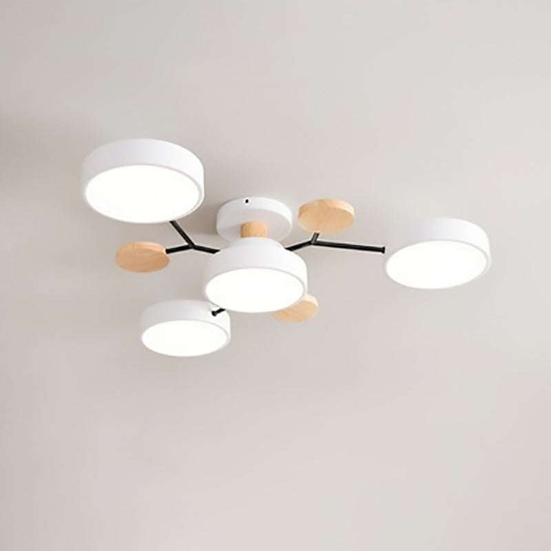 Scandinavian LED Flush Mount Ceiling Light, 35 in Dimmable Wood & Iron Fixture for Bedroom, Living Room, Kitchen, Dining Room, Hallway | Lonoma