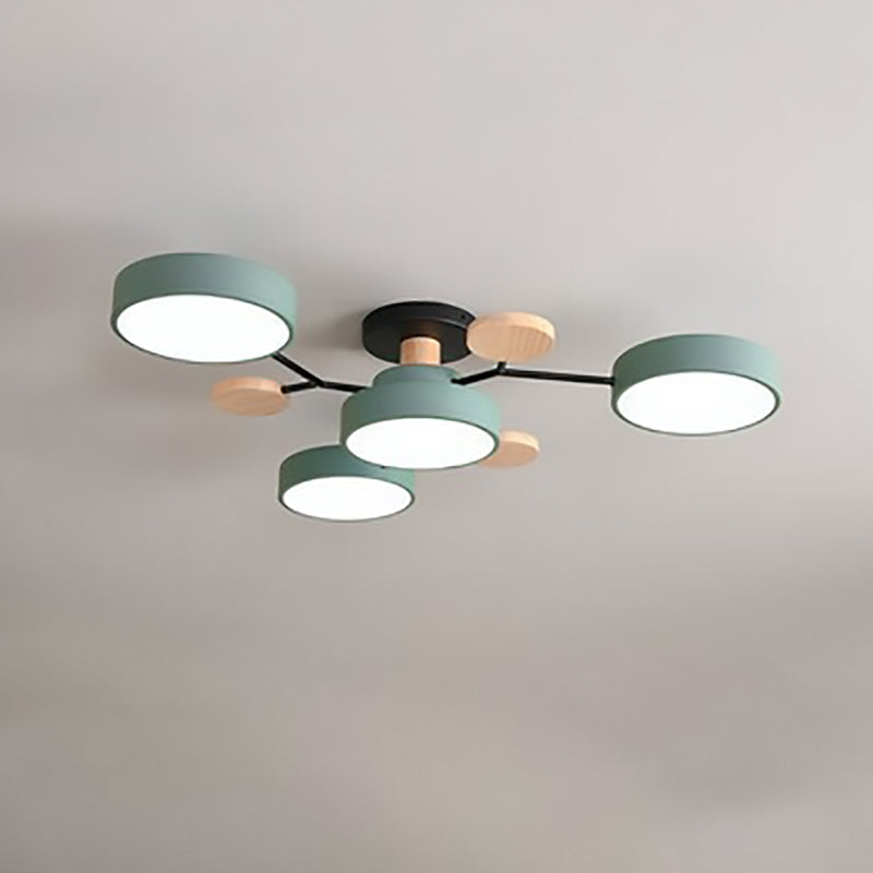 Scandinavian LED Flush Mount Ceiling Light, 35 in Dimmable Wood & Iron Fixture for Bedroom, Living Room, Kitchen, Dining Room, Hallway | Lonoma