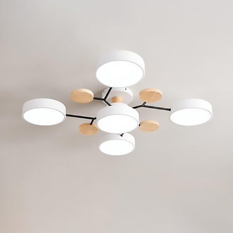 Scandinavian LED Flush Mount Ceiling Light, 35 in Dimmable Wood & Iron Fixture for Bedroom, Living Room, Kitchen, Dining Room, Hallway | Lonoma