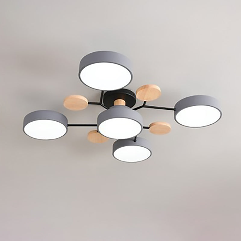 Scandinavian LED Flush Mount Ceiling Light, 35 in Dimmable Wood & Iron Fixture for Bedroom, Living Room, Kitchen, Dining Room, Hallway | Lonoma