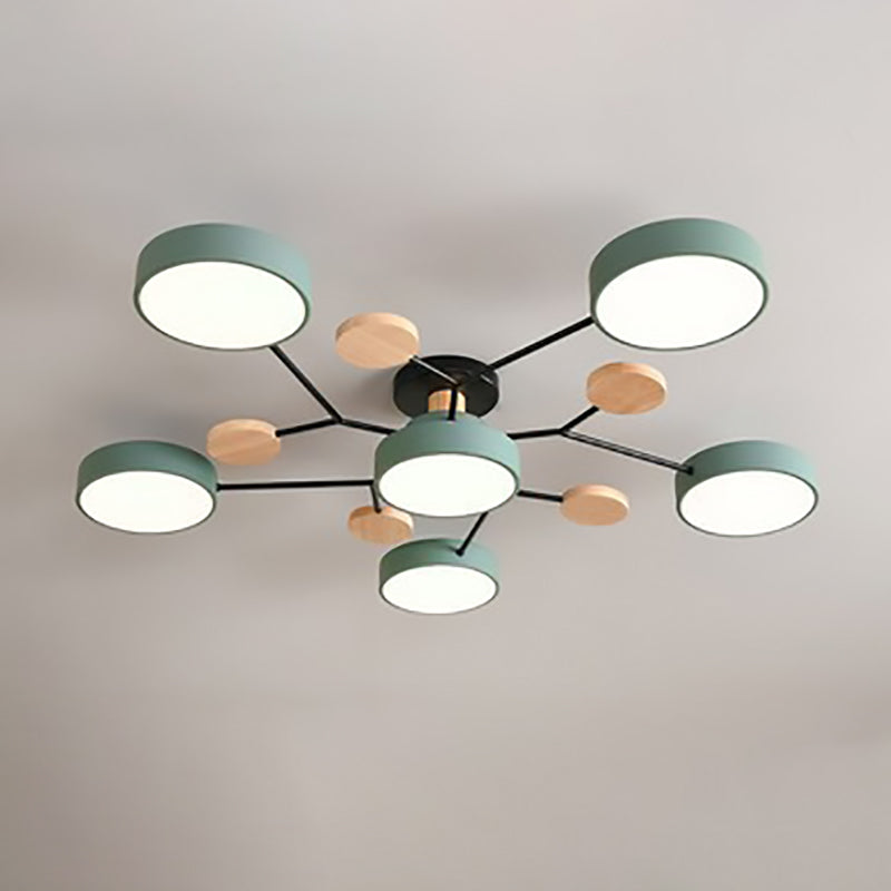 Scandinavian LED Flush Mount Ceiling Light, 35 in Dimmable Wood & Iron Fixture for Bedroom, Living Room, Kitchen, Dining Room, Hallway | Lonoma