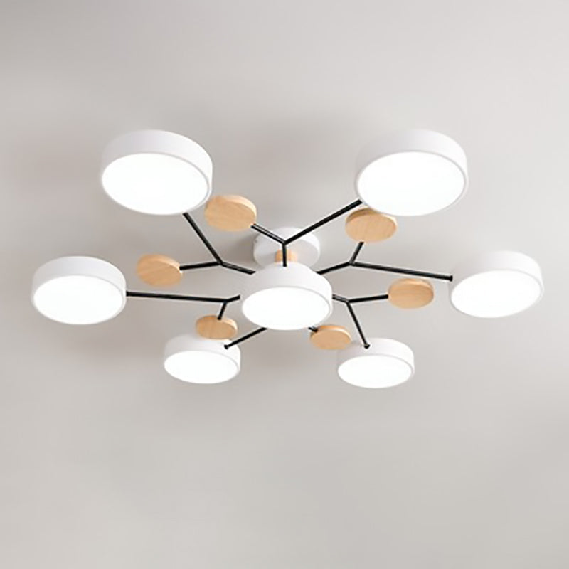 Scandinavian LED Flush Mount Ceiling Light, 35 in Dimmable Wood & Iron Fixture for Bedroom, Living Room, Kitchen, Dining Room, Hallway | Lonoma