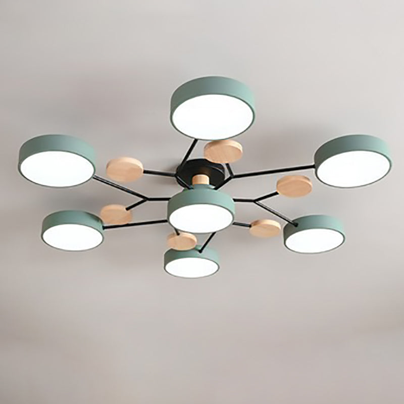 Scandinavian LED Flush Mount Ceiling Light, 35 in Dimmable Wood & Iron Fixture for Bedroom, Living Room, Kitchen, Dining Room, Hallway | Lonoma