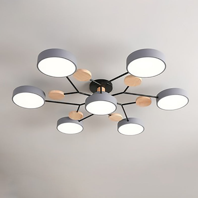 Scandinavian LED Flush Mount Ceiling Light, 35 in Dimmable Wood & Iron Fixture for Bedroom, Living Room, Kitchen, Dining Room, Hallway | Lonoma