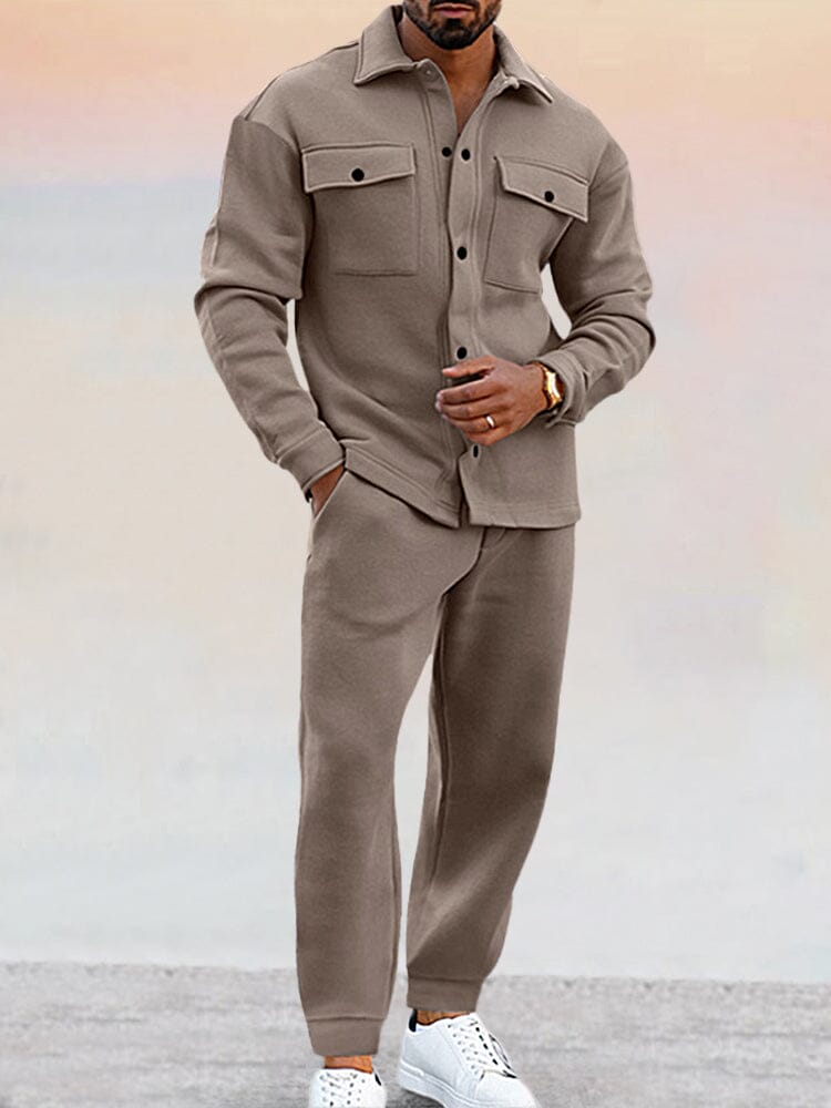 Relaxed Linen-Blend Tracksuit Set – Overshirt Jacket and Pull-On Trousers in Relaxed Fit – Casual Loungewear for Weekend Travel and Leisure | Koossa