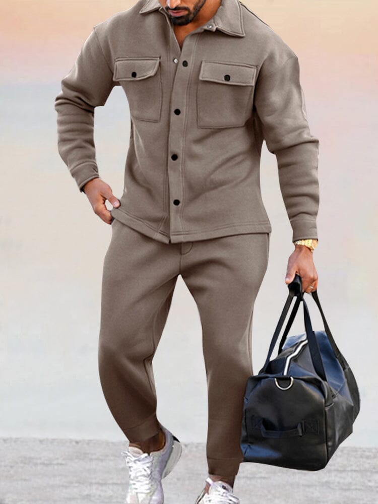 Relaxed Linen-Blend Tracksuit Set – Overshirt Jacket and Pull-On Trousers in Relaxed Fit – Casual Loungewear for Weekend Travel and Leisure | Koossa