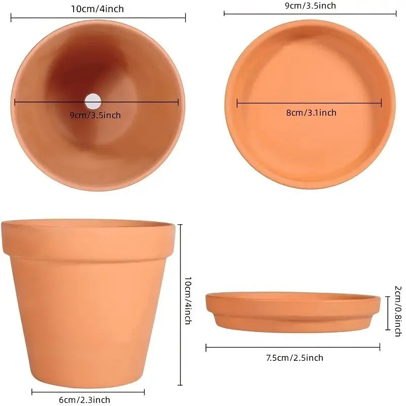 Clay Planter Pots with Drainage & Saucers 4 Inch – Terracotta Flower Pots for Succulents, Herbs & Small Plants Indoor Outdoor | Lonoma
