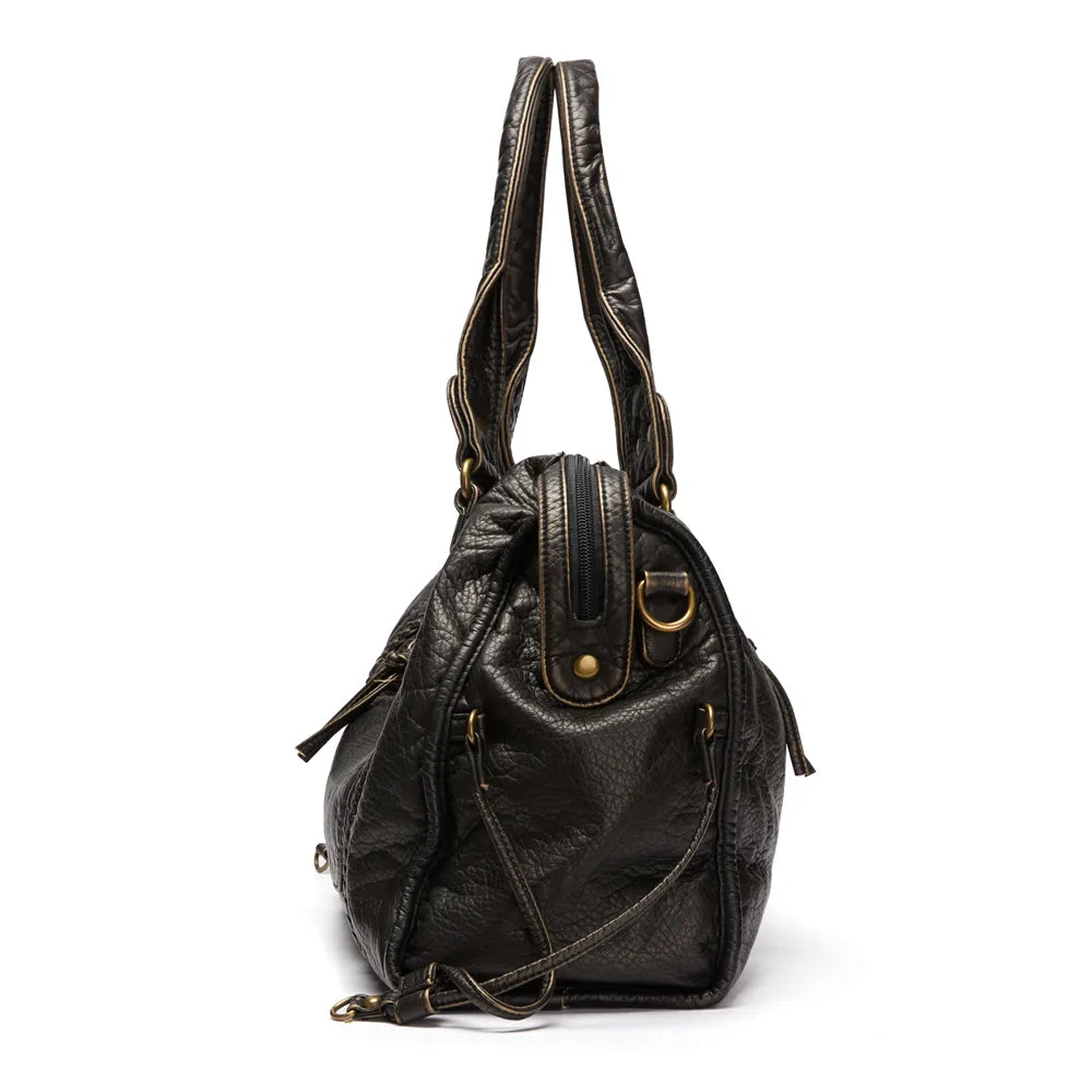 Women's Black Handbag — Spacious Vintage-Inspired Work Bag for Laptops & A4 Documents | Koossa