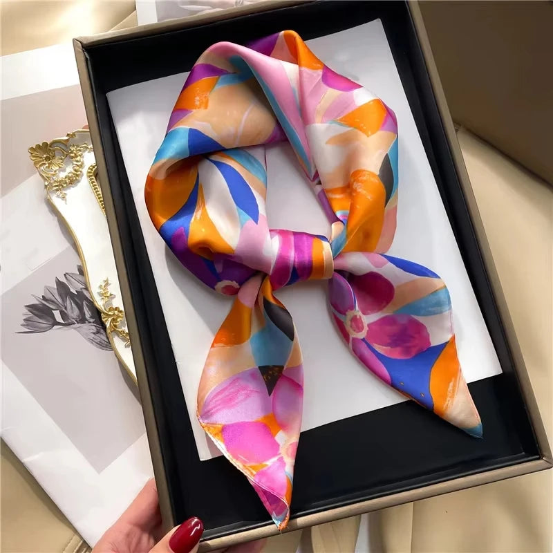 2024 Luxe Vierkante Zijden Sjaal Voor Vrouwen Hijab Haarbanden Halsdoek Vrouw Satijn Sjaal Lint Hoofdband Mode Wraps Bandana