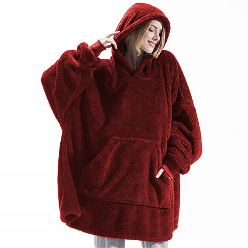 Oversized Wearable Blanket Hoodie with Hood Plush Double-Sided Fleece Throw for Adults Lounge Cozy Winter Warmth | Lonoma