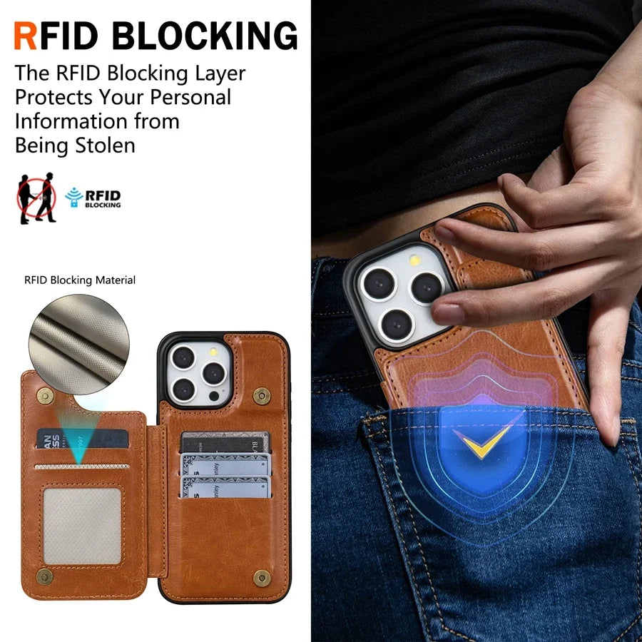 Magnetic Wallet Phone Case with RFID Blocking for iPhone – Premium Faux Leather Flip Cover with Card Slots & Kickstand | Lonoma