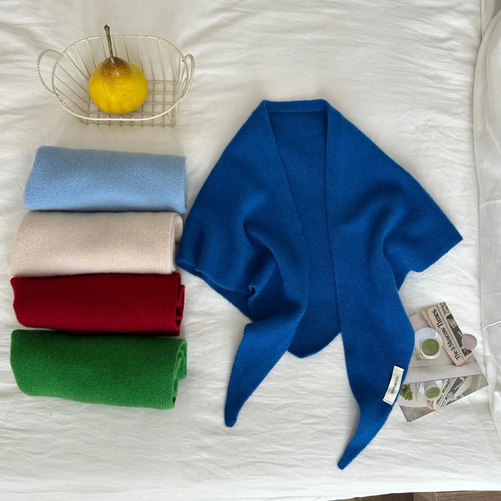 Pure Wool Winter Scarf for Women Oversized Knit Triangle Wrap Shawl Solid Color Lightweight Head Scarf Cold Weather Accessory | Lonoma