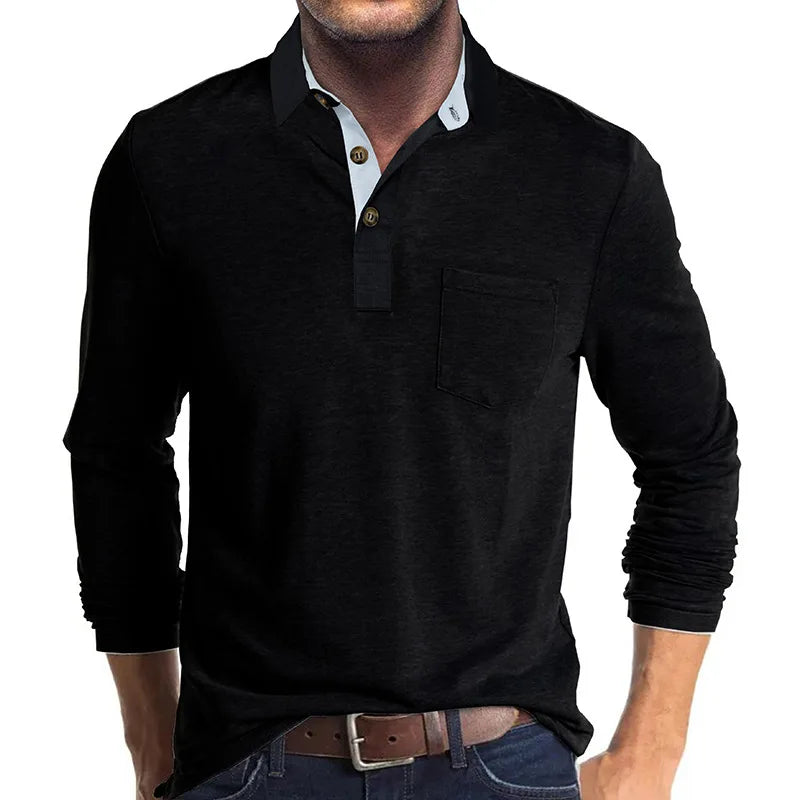 Men's Long-Sleeved Polo Shirt — Classic Collar Button-Down for Smart Casual & Everyday Elegance | Koossa