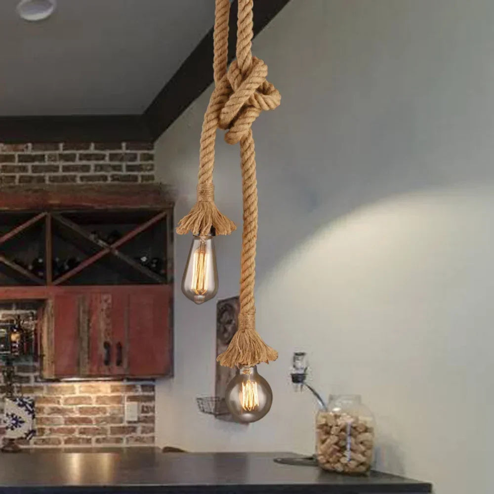 Rope Pendant Light with E27 Socket, Adjustable Cord, Farmhouse Hanging Lamp for Kitchen Island, Dining Room, Bedroom, Edison Bulb Ready | Lonoma