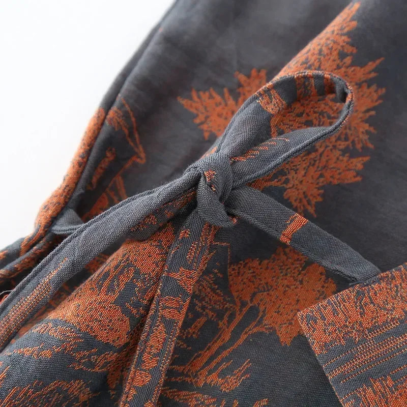 Men's Cotton Kimono Robe Blue Green Printed Long Lightweight Bathrobe V-Neck Spa Wrap for Spring Summer Fall Loungewear Sleepwear | Lonoma