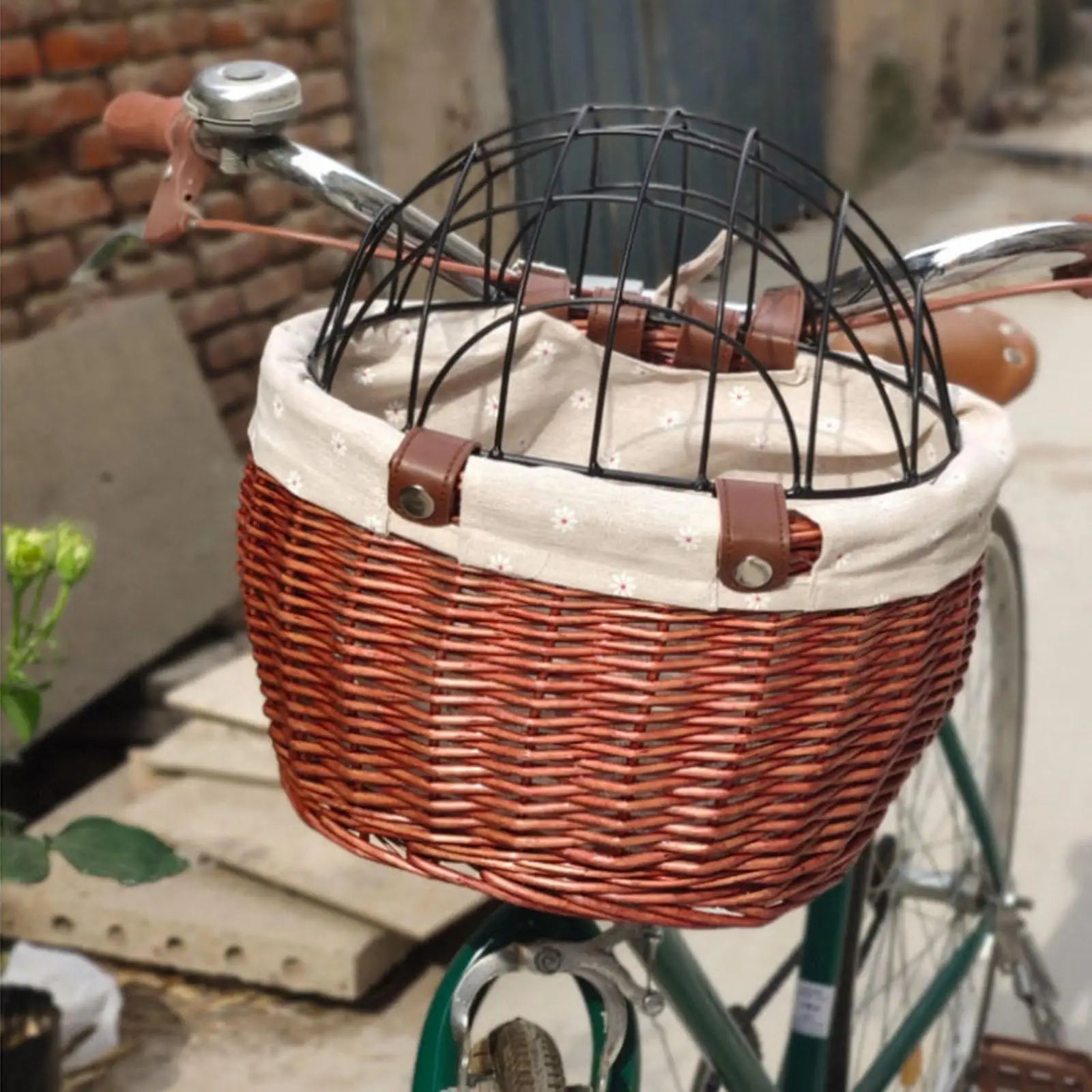 Dog Bike Basket Wicker Front Mount Waterproof Small Pet Carrier Handlebar Cage Lid | Koossa