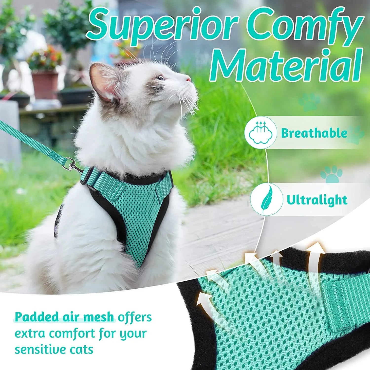 Cat Harness No-Choke Mesh Breathable Adjustable Escape-Proof Vest Kitten Lead Outdoor Walking | Koossa