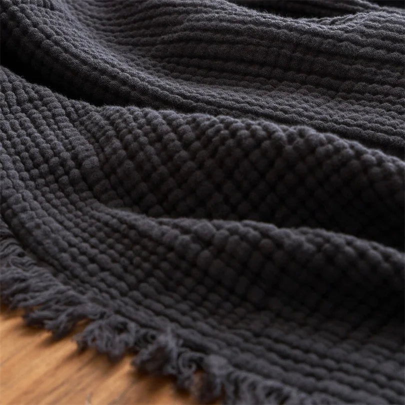 Layered Cotton Gauze Throw with Tassels Breathable Lightweight Blanket for Couch Sofa Bed All Season 100% Natural | Lonoma