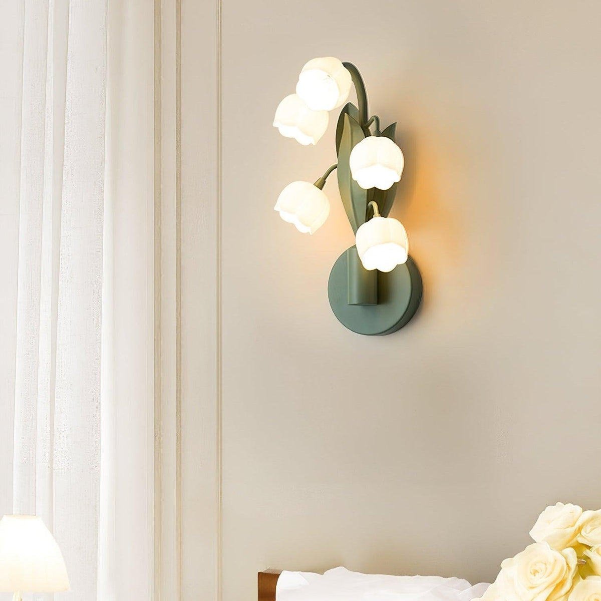Botanical Orchid Wall Sconce with Leaf Detail for Bedroom, Hallway, Bathroom – Metal & Polycarbonate Indoor Light | Lonoma