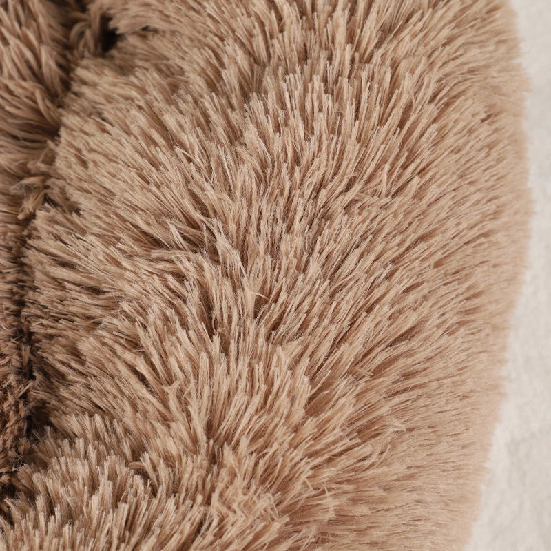 Dog Bed Round Plush Fluffy Paw Print 50-110cm Calming Donut Cushion Anti-Slip Base Winter Warm Cat Puppy Basket Washable Pet Mat | Koossa
