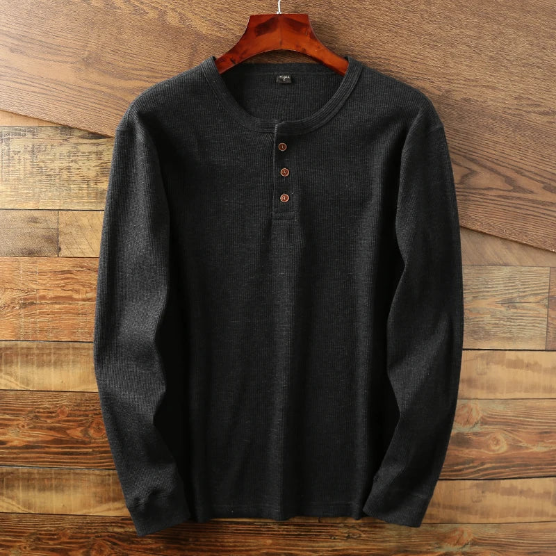 Men's Cotton Henley Shirt with Buttoned Neckline – Classic Long-Sleeved Top in Six Shades for Smart Casual Style | Koossa