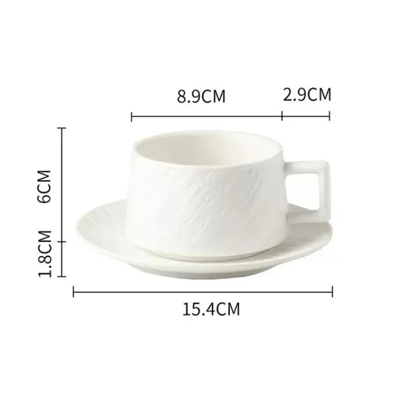 Stoneware Cup and Saucer Set, Black or White Glazed Ceramic Coffee and Tea Cup with Plate, Minimalist Drinkware for Kitchen and Dining | Lonoma