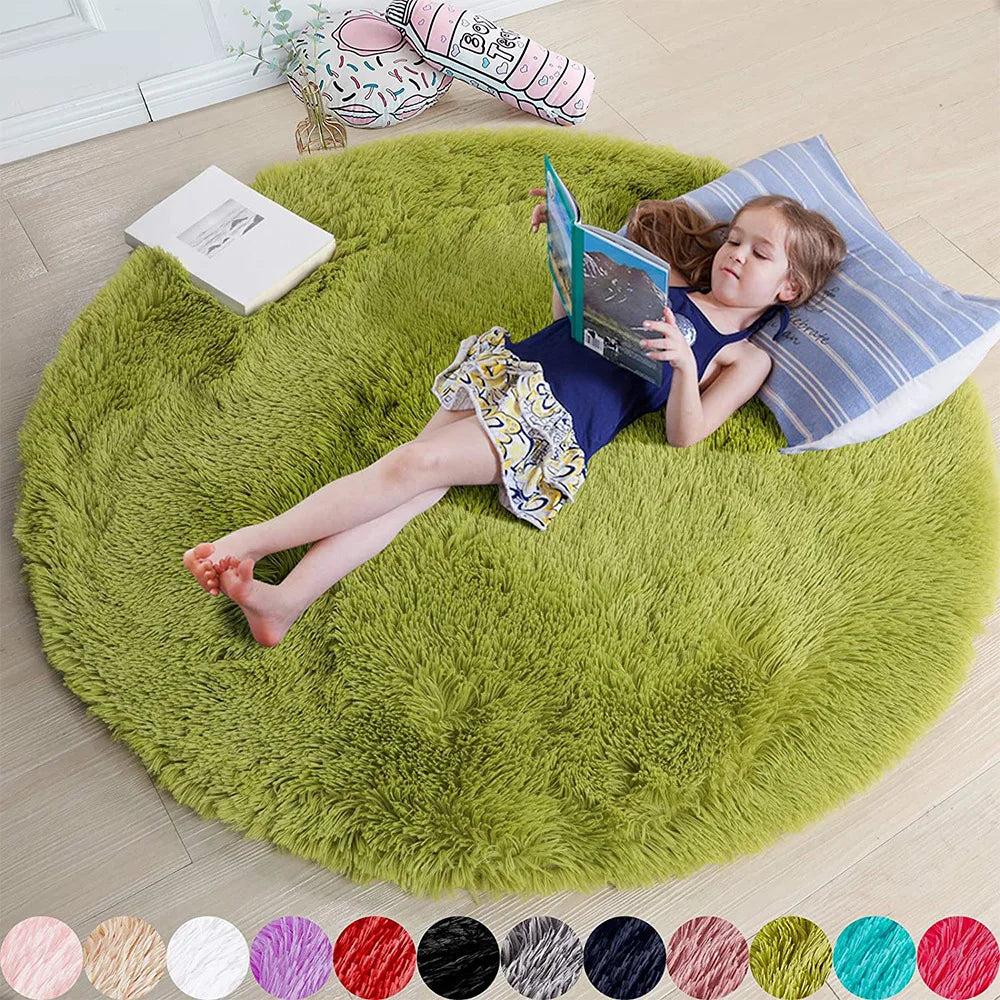 Tapis rond shaggy doux 160 cm pour chambre d'enfant antidérapant mousse à mémoire de forme confort optimal | Koossa