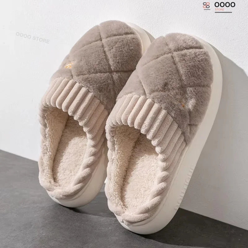 Plush House Slippers for Women & Men – Checkered Indoor Shoes with Thick Soles, Warm Fleece Lining, Fuzzy Slip-On Footwear for Cold Weather | Lonoma