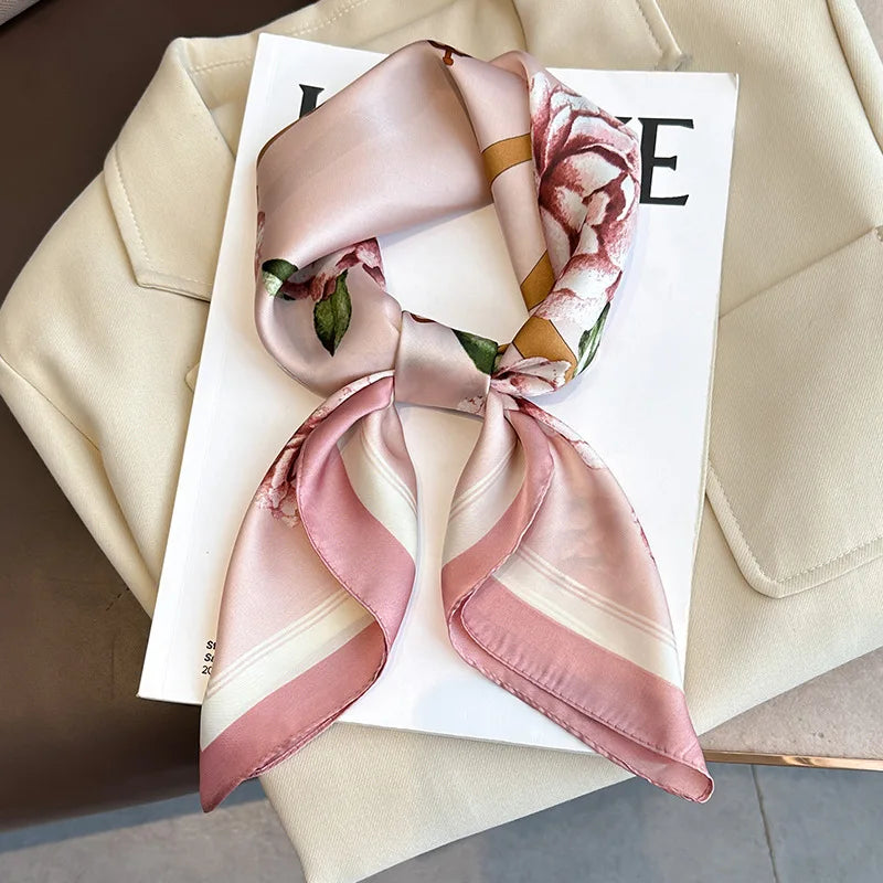 Printed Square Scarf 27.5 × 27.5 in Polyester Silk-Feel Headband Neck Wrap Hair Accessory for Women Spring Summer Fall Winter Versatile | Lonoma