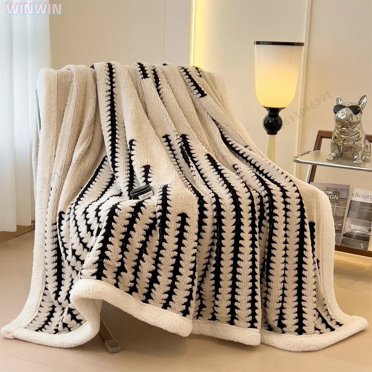 Geometric Striped Fleece Throw Blanket Reversible Sherpa Ultra Plush Cozy Winter Soft Warm 100% Polyester for Bed Couch Living Room Bedroom | Lonoma