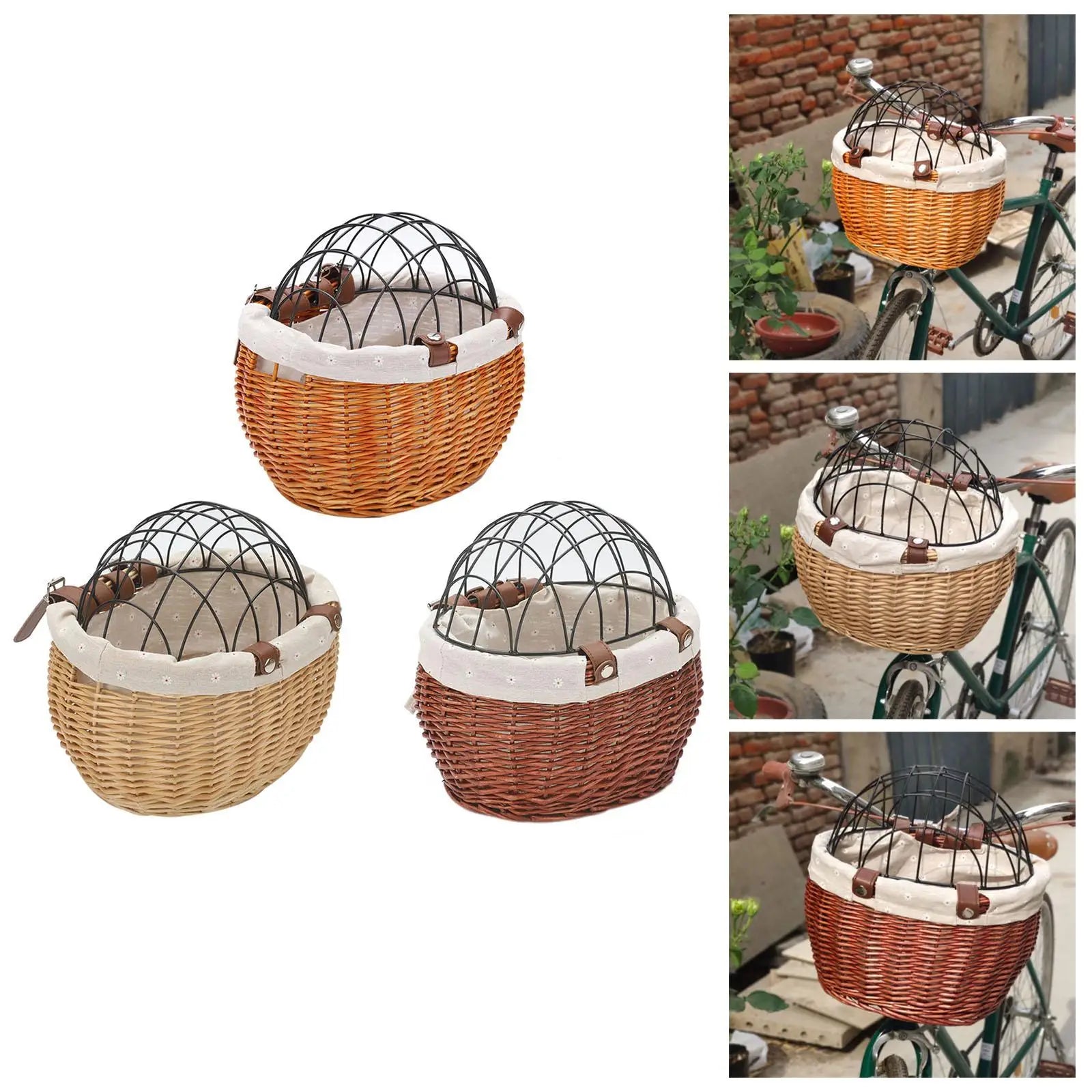 Dog Bike Basket Wicker Front Mount Waterproof Small Pet Carrier Handlebar Cage Lid | Koossa
