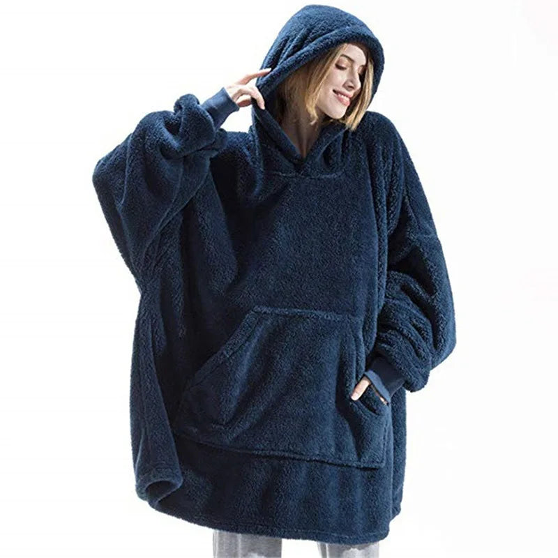 Oversized Wearable Blanket Hoodie with Hood Plush Double-Sided Fleece Throw for Adults Lounge Cozy Winter Warmth | Lonoma