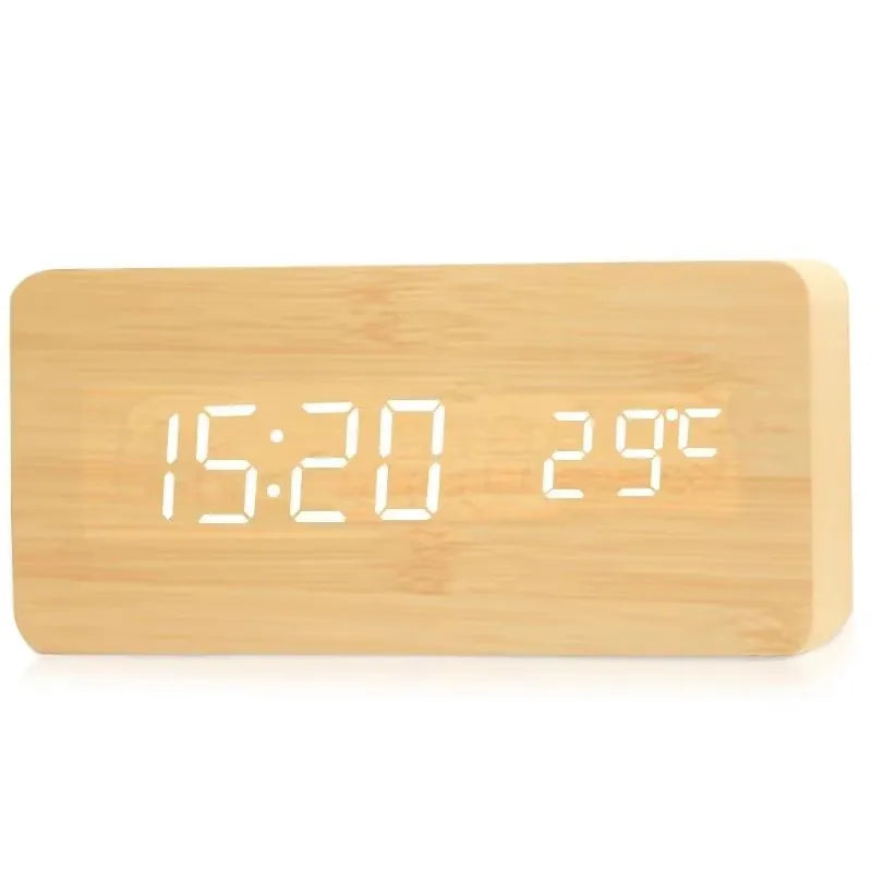 Horloge numérique LED finition bois avec température alarmes multiples fonction snooze pour chambre bureau | Koossa