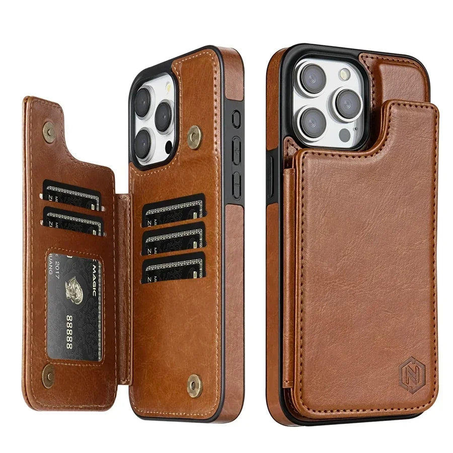 Magnetic Wallet Phone Case with RFID Blocking for iPhone – Premium Faux Leather Flip Cover with Card Slots & Kickstand | Lonoma