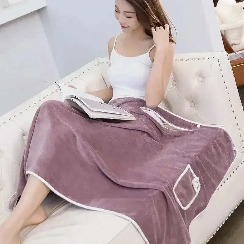 Wearable Bath Towel Wrap for Women Quick-Dry Spa Robe Shower Cover-Up Pool Beach Terry Cloth Snap Button Off-Shoulder 31 × 53 in | Lonoma