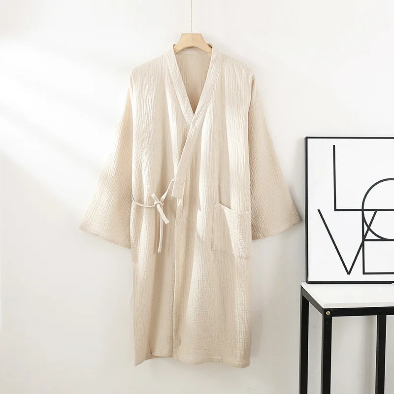 Lightweight Cotton Kimono Robe for Men and Women – Unisex Spa Bath Robe with Tie Belt, Knee Length Lounge Wear for Summer Home Relaxation | Lonoma