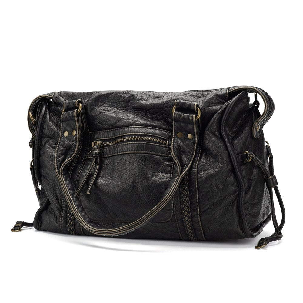 Women's Black Handbag — Spacious Vintage-Inspired Work Bag for Laptops & A4 Documents | Koossa