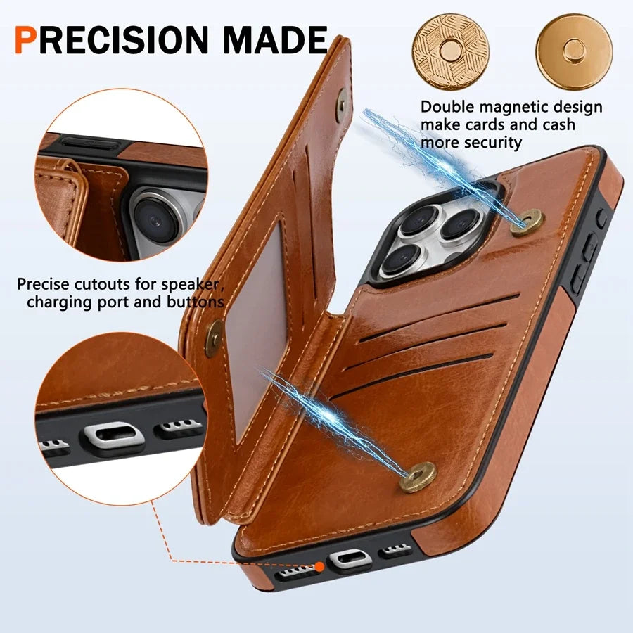 Magnetic Wallet Phone Case with RFID Blocking for iPhone – Premium Faux Leather Flip Cover with Card Slots & Kickstand | Lonoma