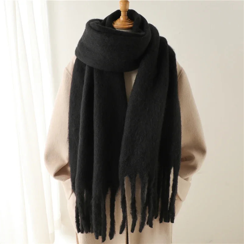 Oversized Blanket Wrap Shawl for Women – Soft Viscose-Polyester Blend with Decorative Fringed Ends – Cold Weather Layering Accessory | Lonoma
