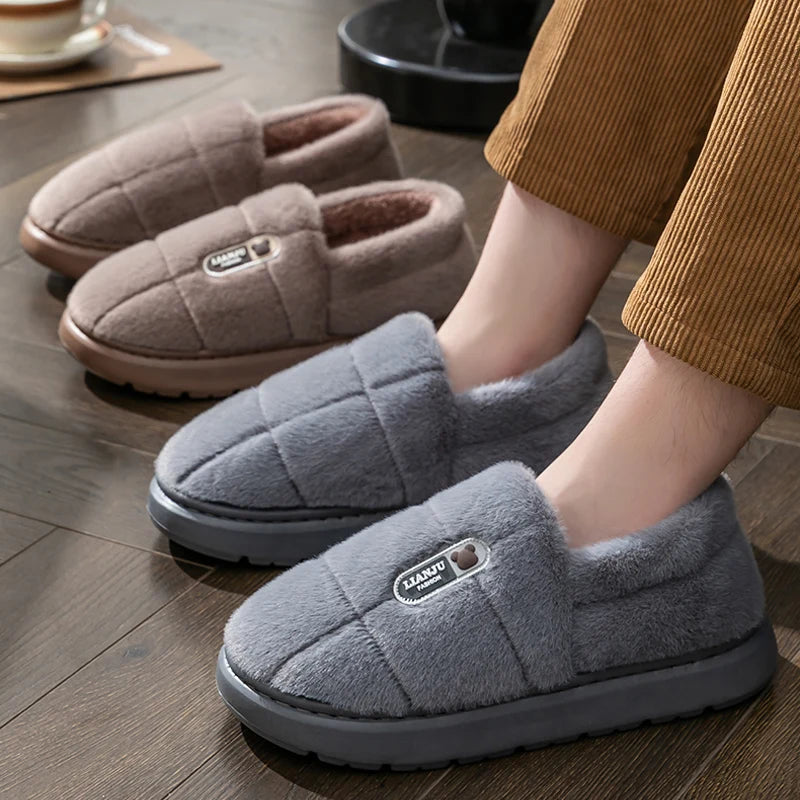 Plush House Slippers for Men and Women Unisex Anti-Slip Indoor Cotton Slippers Warm Fleece Lined Winter Footwear | Lonoma