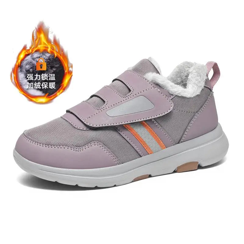 Adjustable Winter Slip-On Sneakers for Women Wide Fit Orthopedic Walking Shoes with Hook and Loop Closure Gray Black Purple | Lonoma