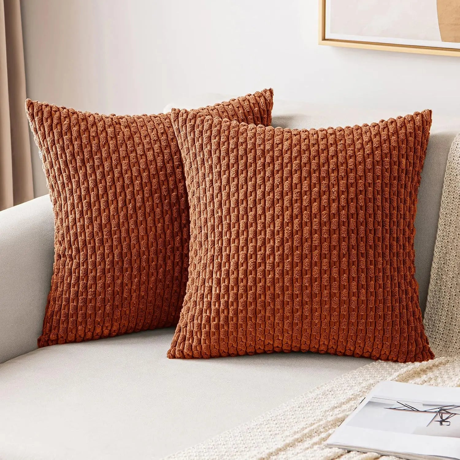 Coussin Décoratif en Velours Côtelé 45 × 45 cm pour Canapé Chambre Salon Intérieur Élégant Confort Doux | Koossa
