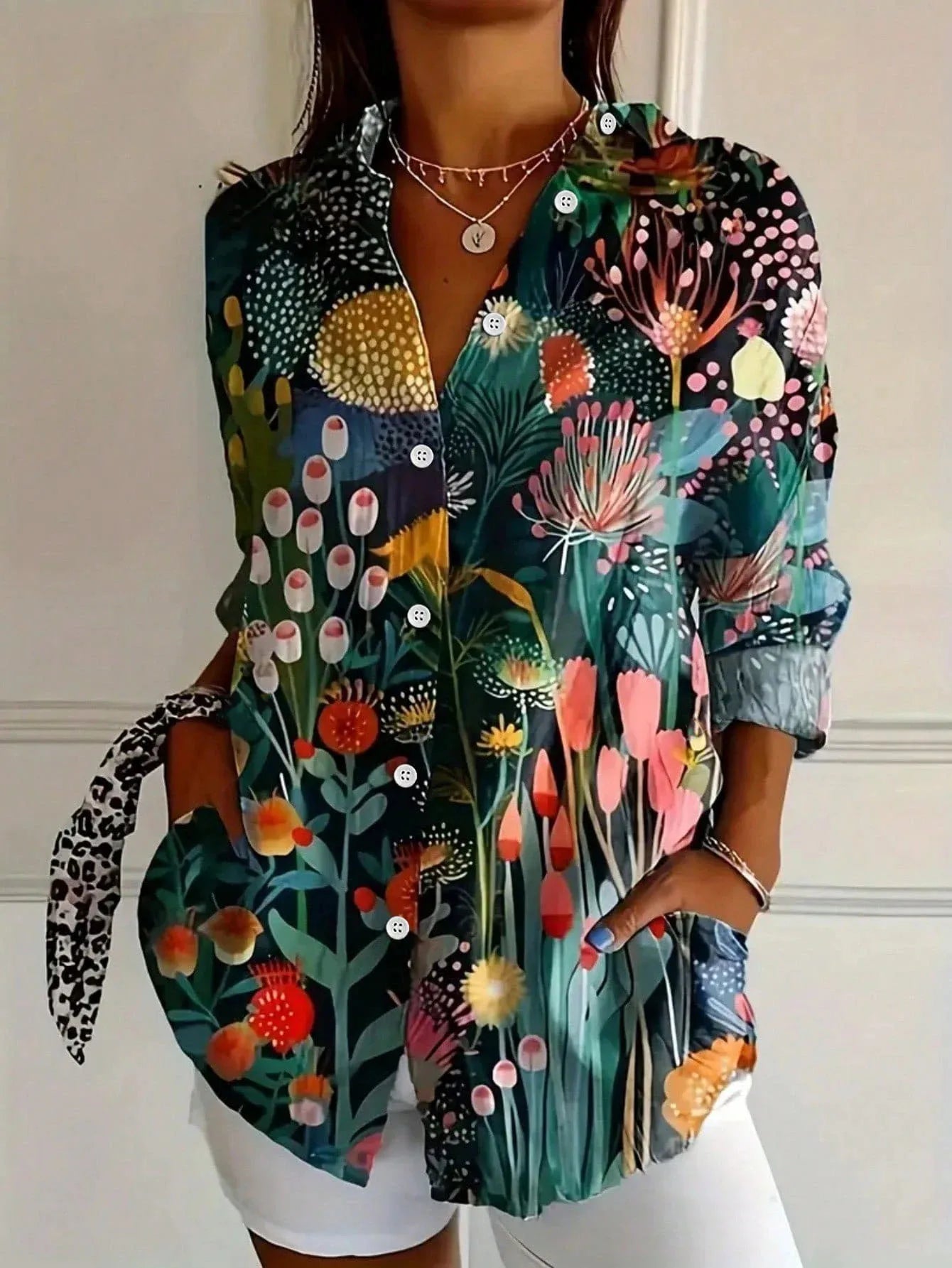 Women's Floral Button-Front Blouse in Vibrant Summer Prints | Loose Fit Cotton Shirt with Short Sleeves | Koossa