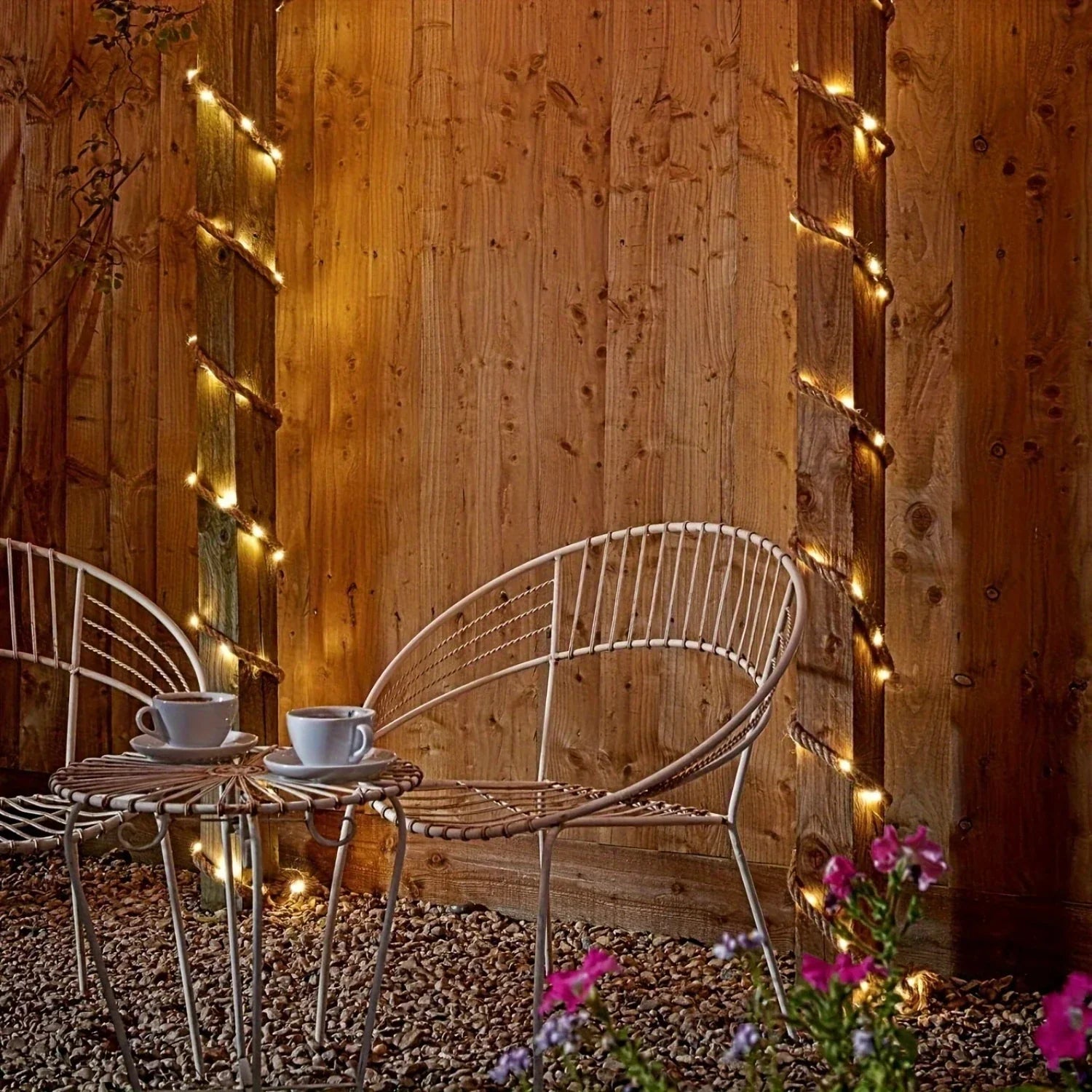 Guirlande lumineuse solaire décorative en corde de chanvre 5 m 100 LED blanc chaud pour jardin terrasse balcon | Koossa