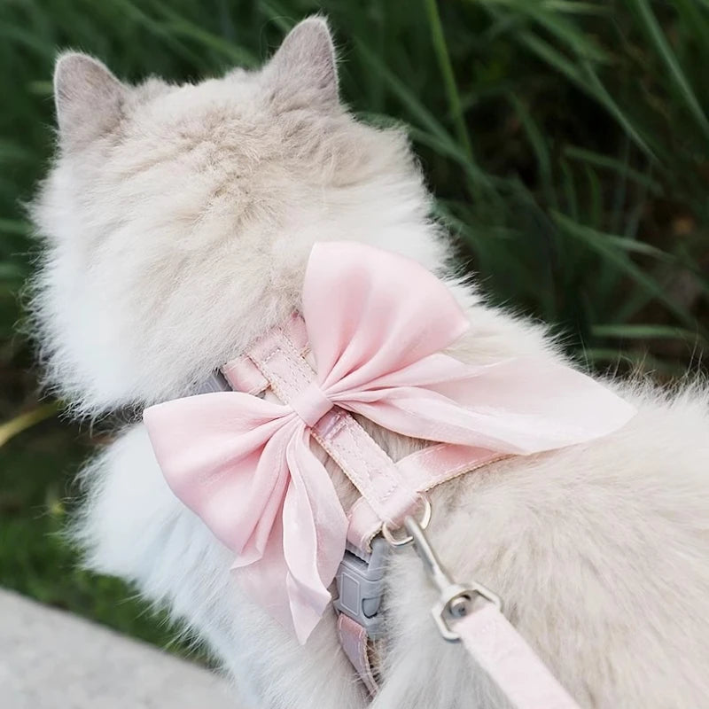Cat Harness Bow Adjustable Decorative Lead Set Kitten Puppy Rabbit Small Pet Walking Leash | Koossa